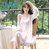 Lunivop Fairy Lace Sleepwear Sexy Mesh Robe Two Piece Set Pijamas Nightwear Spring Vintage Women